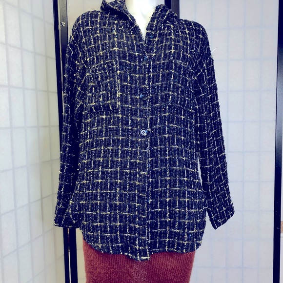 Okma Shop Women tweed lurex knit hooded sequins embellished hoodie, sz medium - Picture 3 of 12